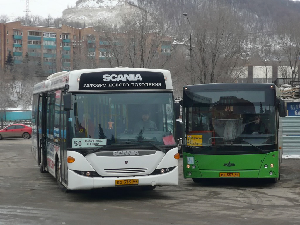 Самарская область, Scania OmniLink II (Скания-Питер) № 25033; Самарская область, МАЗ-206.067 № 90557