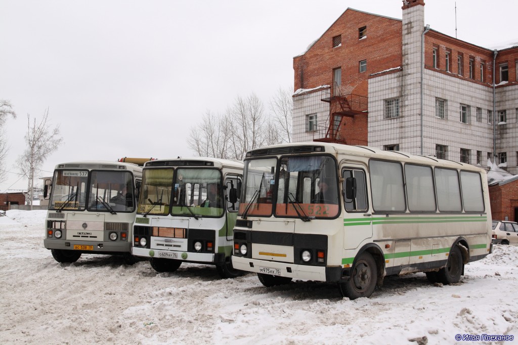 Томская область, ПАЗ-32053 № ВС 538 70; Томская область, ПАЗ-3205 (00) № О 609 АУ 70; Томская область, ПАЗ-3205-110 № М 975 КК 70; Томская область — Разные фотографии — Томск