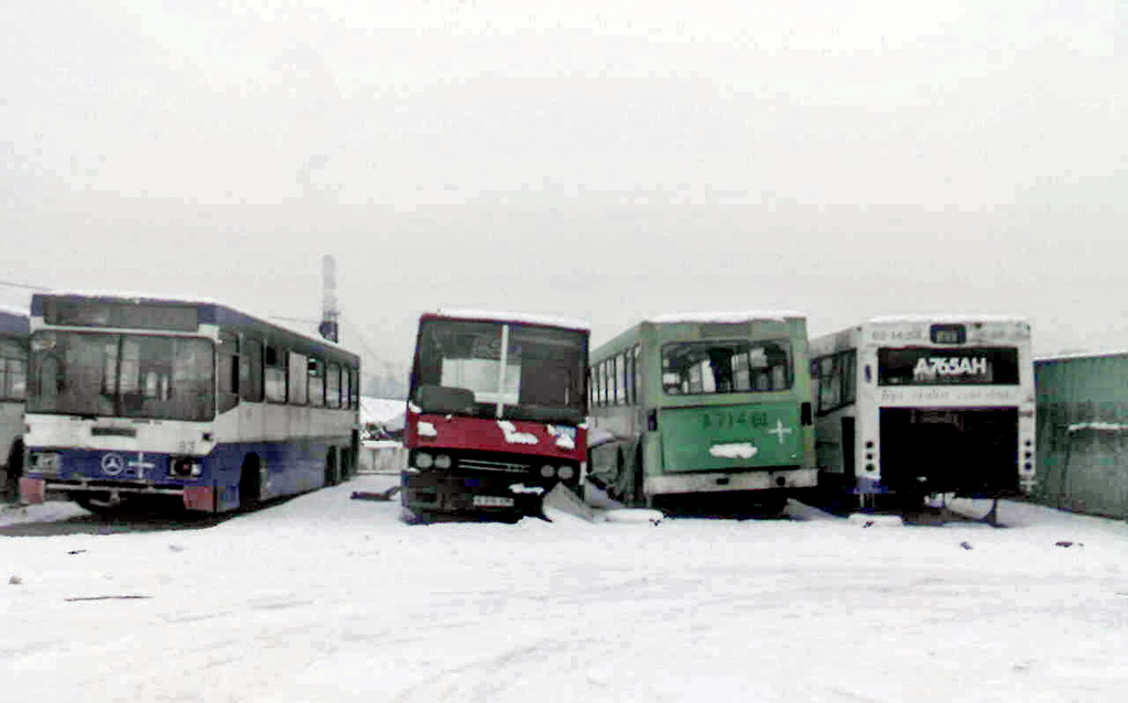 Almaty, Mercedes-Benz O325 # 83; Almaty, Mercedes-Benz O325 # 82; Almaty, Ikarus 256 # 2614; Almaty, MAN A60 SL232 # 1948; Almaty — Bus fleets