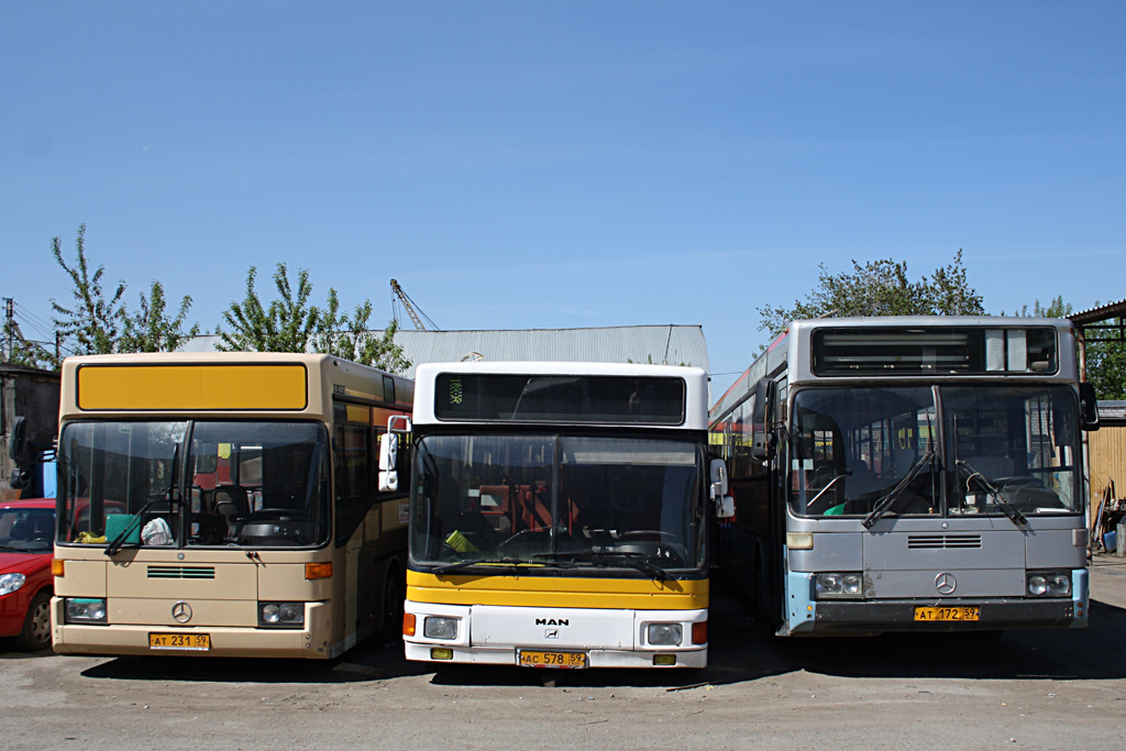 Perm region, Mercedes-Benz O405 č. АТ 231 59; Perm region, MAN 895 NL202 č. АС 578 59; Perm region, Mercedes-Benz O405 č. АТ 172 59; Perm region — Miscellaneous photos