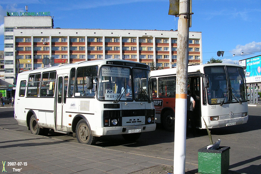 Тверская область, ПАЗ-32053 № 52; Тверская область, Mercedes-Benz O345 № 328; Тверская область — Городские, пригородные и служебные автобусы Твери (2000 — 2009 гг.)