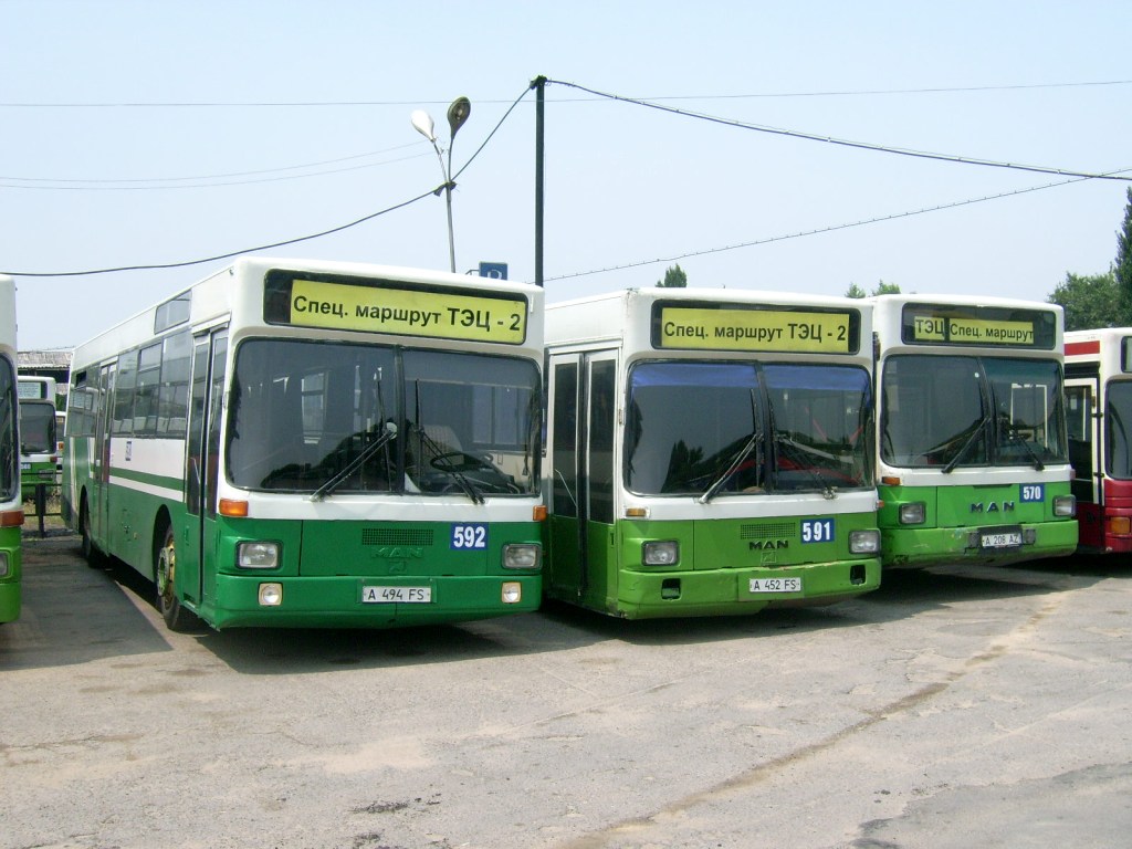 Almaty, MAN 791 SL202 # 592; Almaty, MAN 791 SL202 # 591; Almaty, MAN A60 SL232 # 570