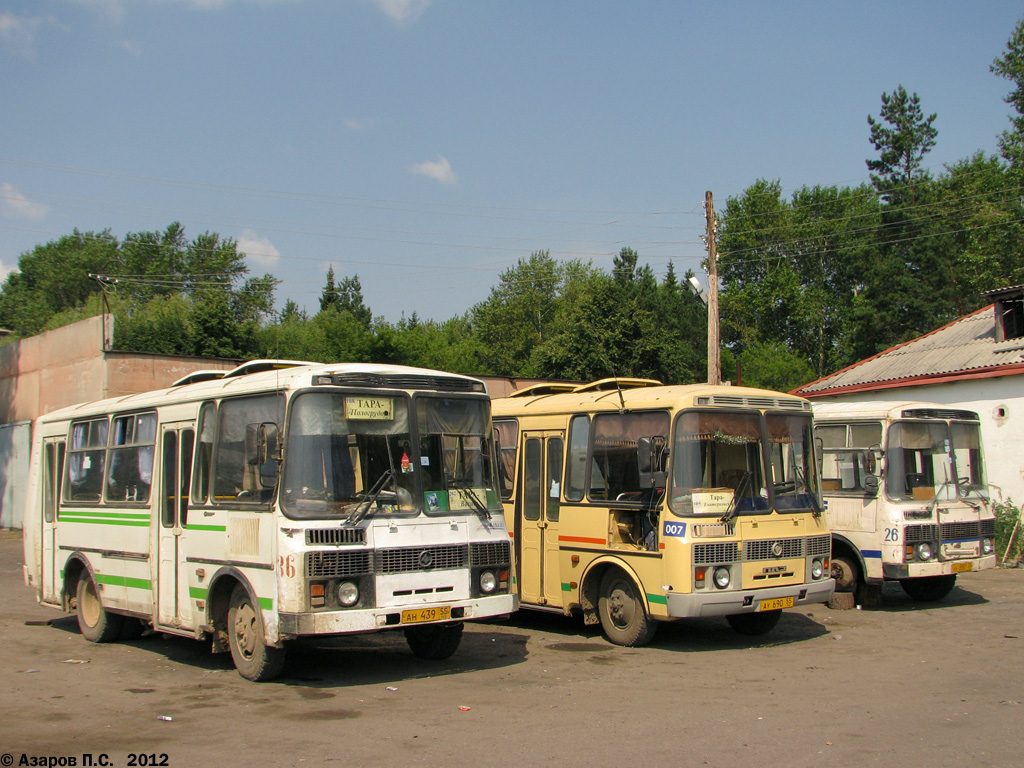 Omsk region, PAZ-32054 Nr. 36; Omsk region, PAZ-32054 Nr. 7; Omsk region, PAZ-3205 (00) Nr. 26; Omsk region — Bus depots