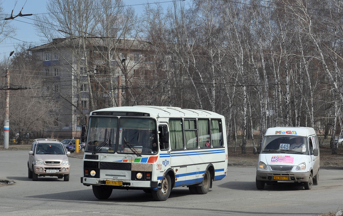 Омская область, ПАЗ-32053 № 203; Омская область, ГАЗ-322131 (X9U) № ВА 865 55