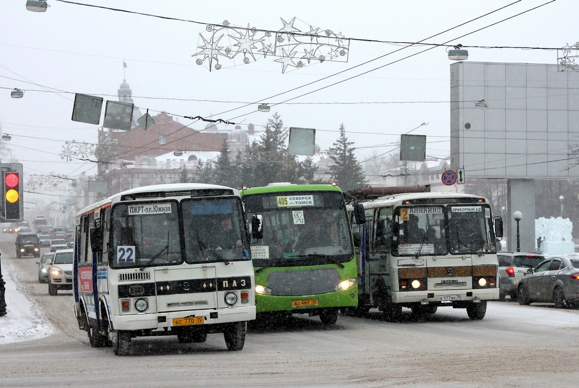 Томская область, ПАЗ-32051-110 № ВС 770 70; Томская область, Mudan MD6106KDC № АА 462 70; Томская область, ПАЗ-32054 № К 177 ВК 70; Томская область — Разные фотографии — Томск