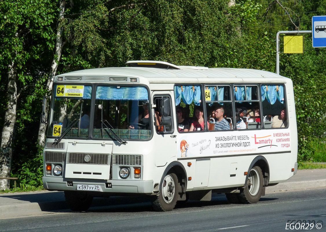 Архангельская область, ПАЗ-32054 № К 597 УУ 29