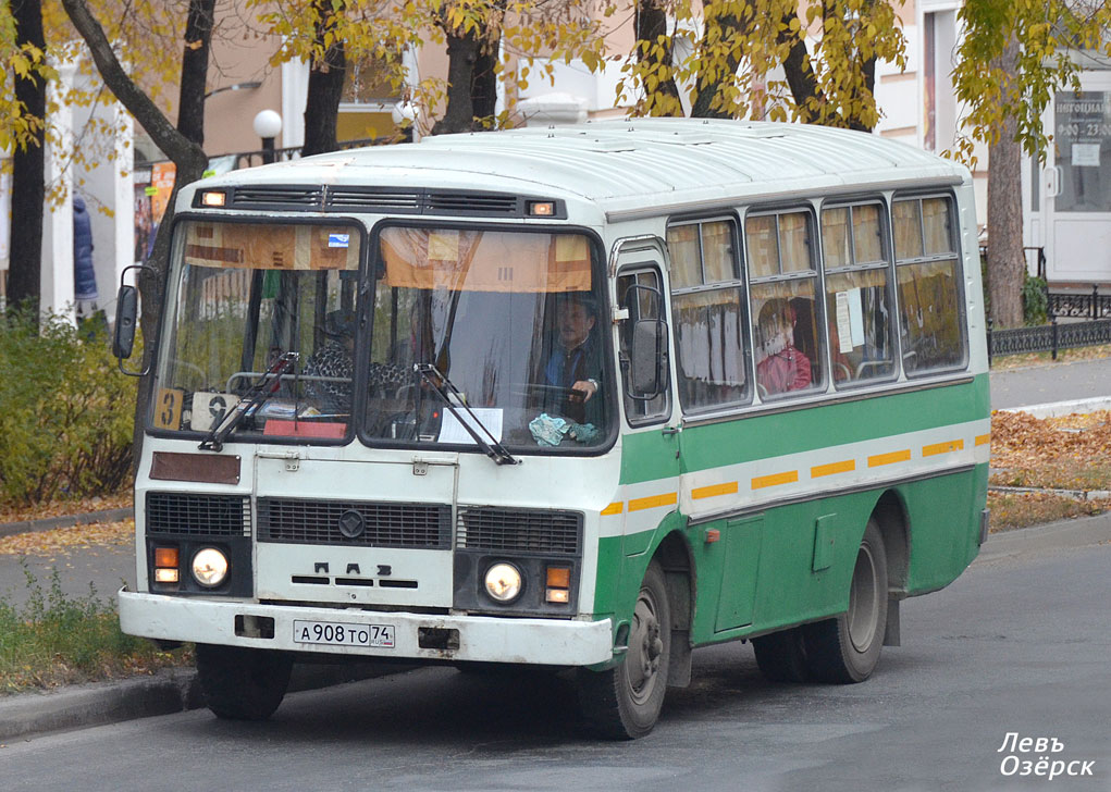 Челябинская область, ПАЗ-3205-110 КТ-201Б № А 908 ТО 74