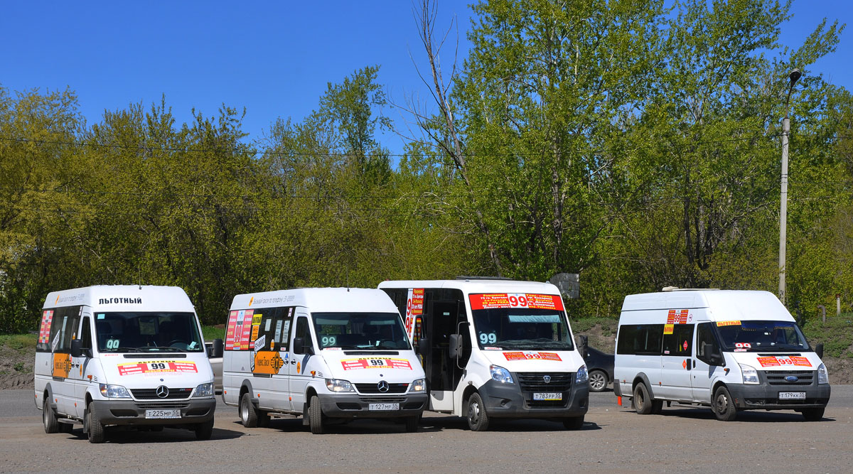 Omsk region, Luidor-223203 (MB Sprinter Classic) № Т 225 МР 55; Omsk region, Luidor-223203 (MB Sprinter Classic) № Т 127 МР 55; Omsk region, GAZ-A64R42 Next № Т 783 РР 55; Omsk region, Nizhegorodets-222702 (Ford Transit) № Т 179 КК 55; Omsk region — Bus stops