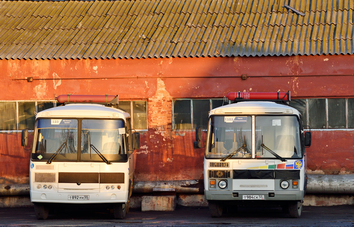 Omsk region, VSA3033 (PAZ-32054) Nr. 248; Omsk region, PAZ-32053 Nr. 385; Omsk region — Bus depots