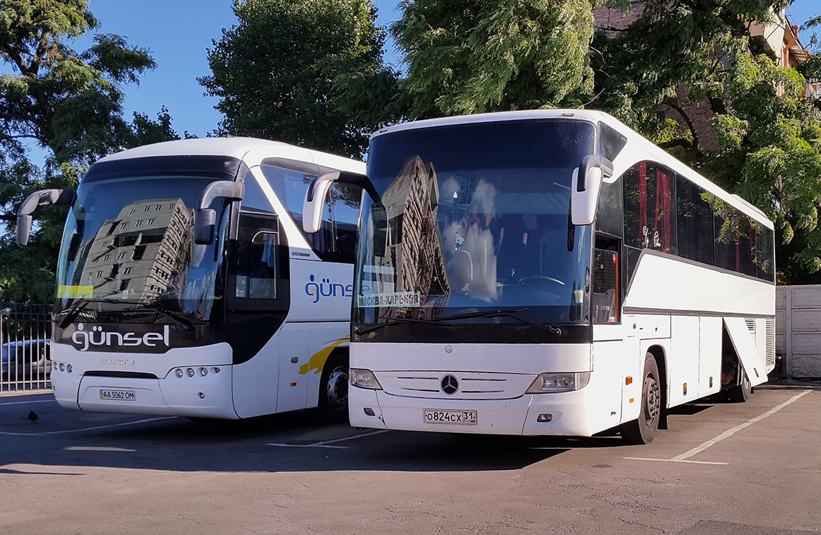 Kyjev, Neoplan P21 N2216SHD Tourliner SHD č. AA 5062 OM; Belgorod region, Mercedes-Benz O560RHD Intouro RHD č. О 824 СХ 31