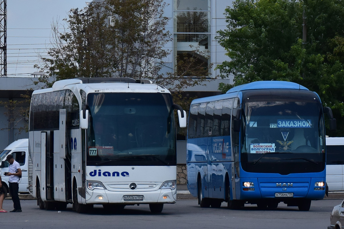 Волгоградская область, Mercedes-Benz Travego II L SHD 17SHD № А 553 ЕХ 134; Волгоградская область, MAN R07 Lion's Coach RHC444 № В 756 МА 134