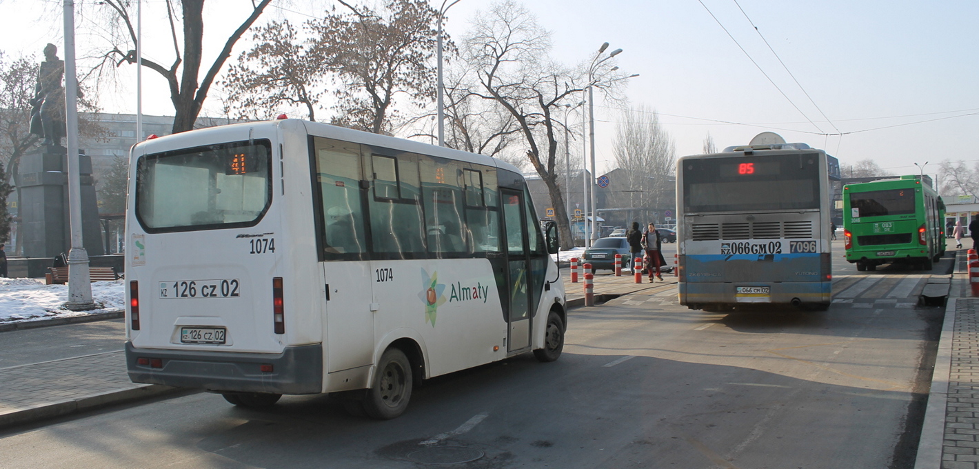 Алматы, ГАЗ-A63R42 Next (СемАЗ) № 1074; Алматы, Yutong ZK6118HGA № 7096