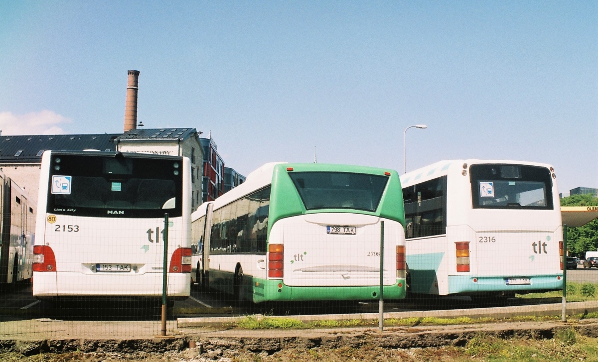 Estonsko, Scania OmniCity I č. 2798; Estonsko, MAN A23 Lion's City G NG323 č. 2153; Estonsko, Säffle 7500 č. 2316