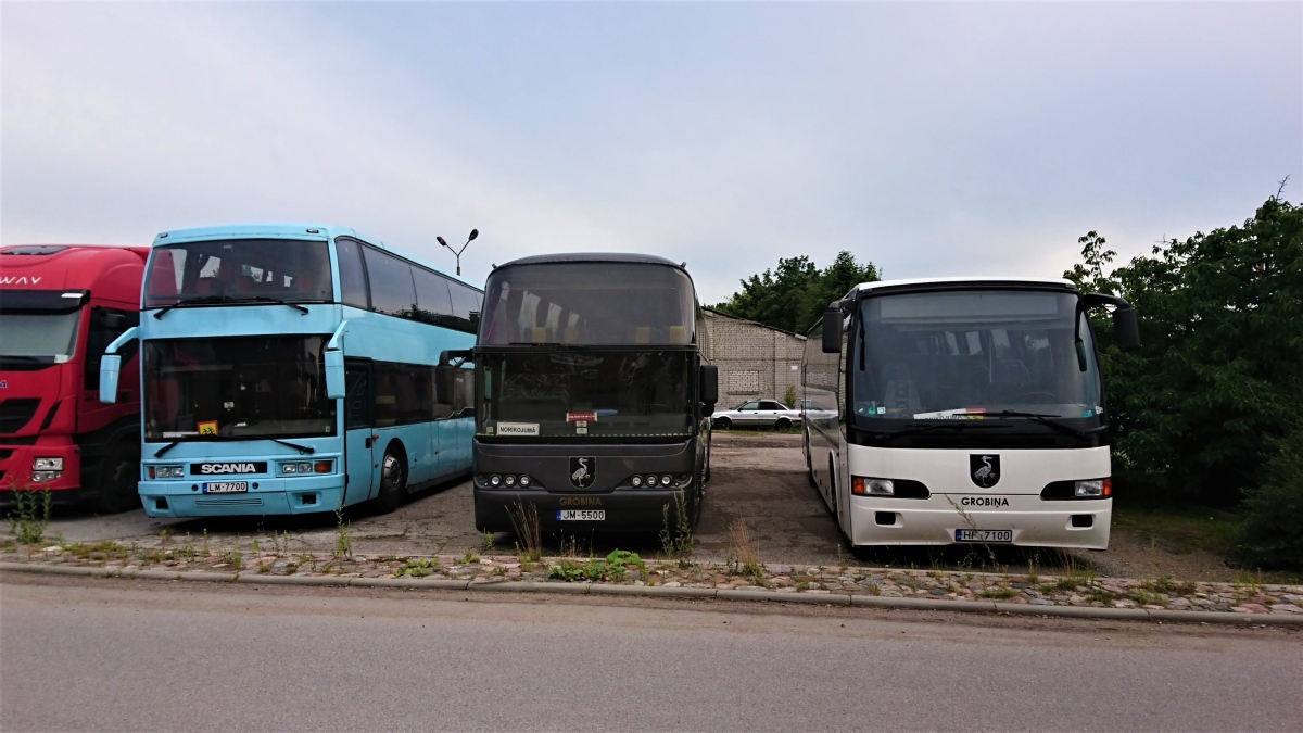 Latvia, Ikarus EAG E99.01 # LM-7700; Latvia, Neoplan N116 Cityliner # JM-5500; Latvia, Carrus Star 502 # HF-7100