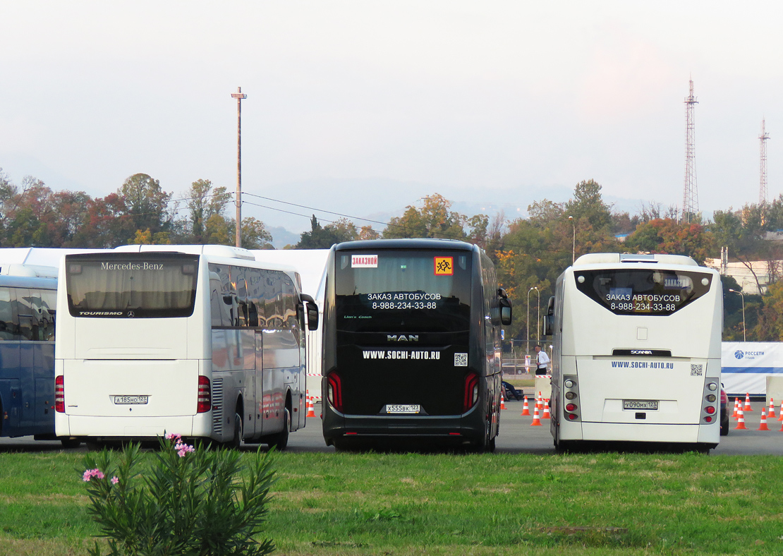 Краснодарский край, Mercedes-Benz Tourismo II 15RHD № А 185 НО 123; Краснодарский край, MAN R08 Lion's Coach L RHC444 L № Х 555 ВК 123; Краснодарский край, Scania OmniExpress 340 № У 090 МХ 123